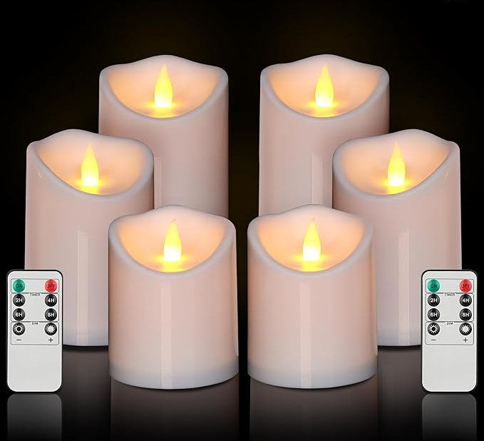 Set of 6 Ivory Flameless Candles with Remote & Timer
