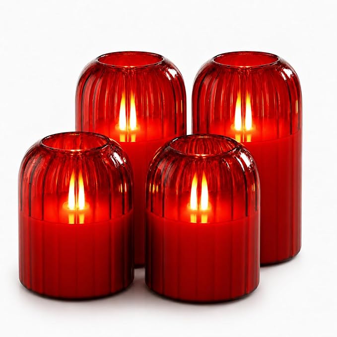 Green Glass Flameless Candles Set of 4 with Remote