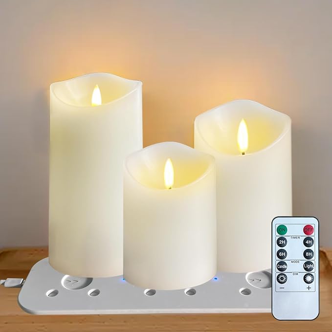 Glass Rechargeable Flameless LED Candles with Remote