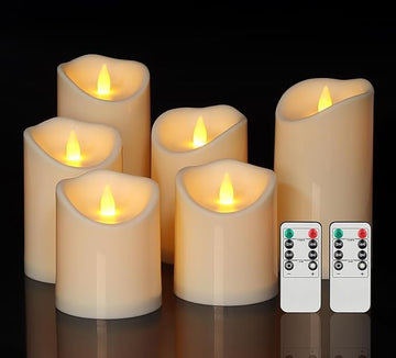 Set of 6 Ivory Flameless Candles with Remote & Timer