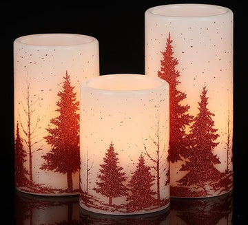 Red Christmas Tree Flameless Candles Set of 3