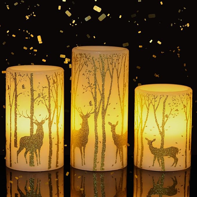 Red Christmas Tree Flameless Candles Set of 3